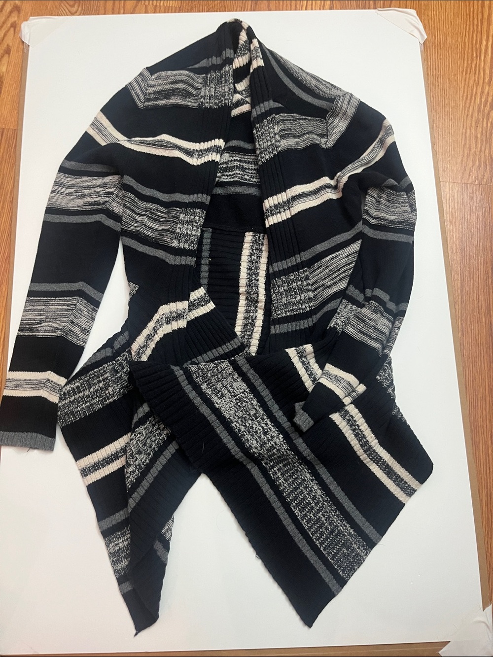 St. John's Bay Black and Cream Striped Open-Front Cardigan